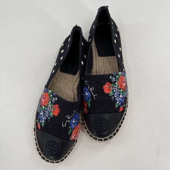 Tory Burch NAVY TEA ROSE Classic Dot FLAT ESPADRILLE Slip On Size 6.5 - Picture 3 of 12